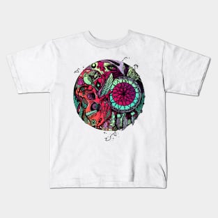 Blue Red Blend Skull and Dreamcatcher Circle Kids T-Shirt